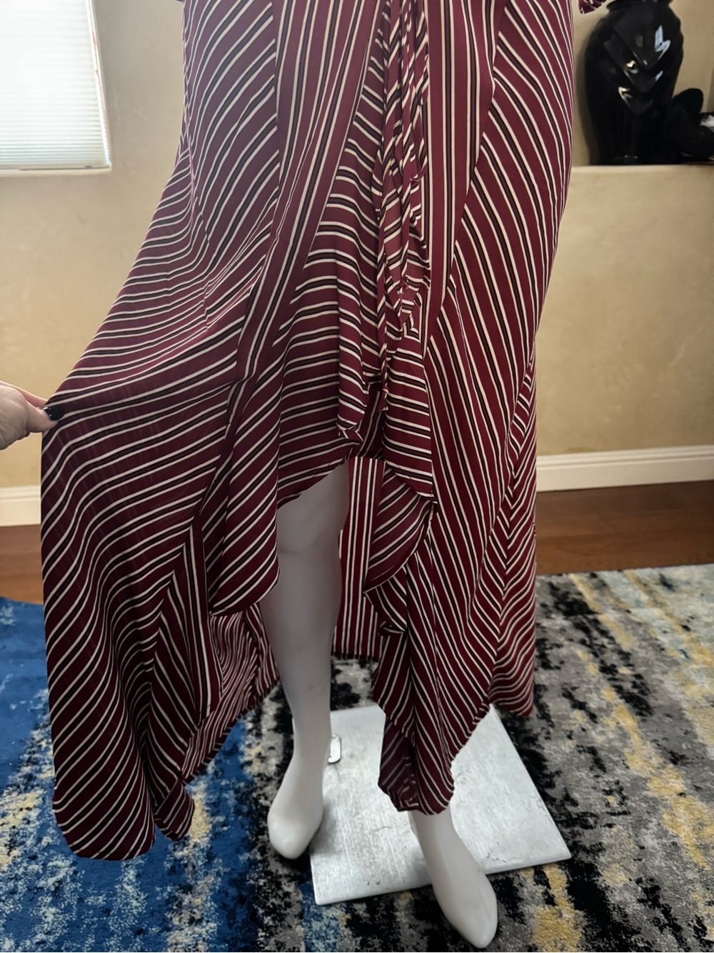 Spirit of Grace Burgundy Striped Ruched Midi High Low Dress Sz Medium - Picture 7 of 8